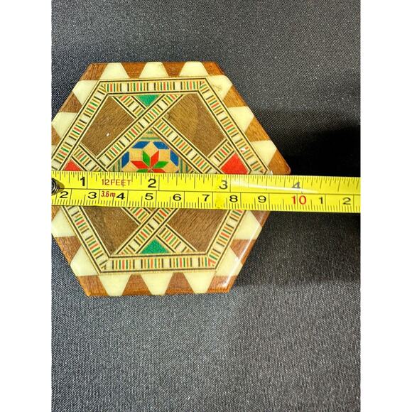 Vintage Victor Molero Inlaid Wooden Hexagon Trinket Box Hand Made In Spain - Picture 12 of 13